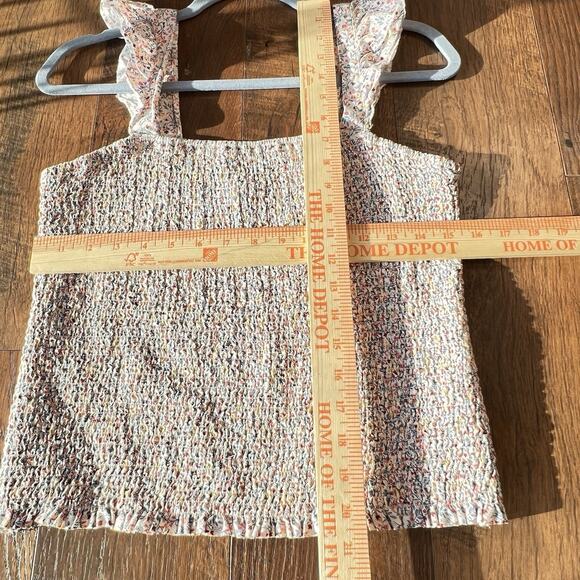 Old Navy Pink Ditsy Floral Smocked Cami Tank Top Ruffle Strap Boho Size L - Picture 6 of 7